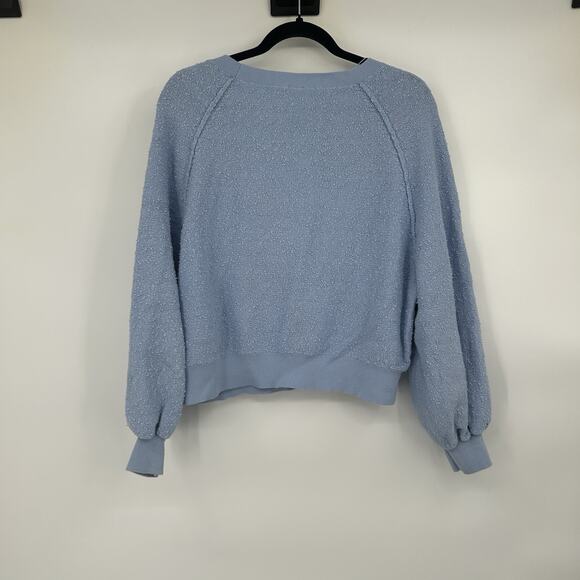 Free People Light Blue Nubby Knit Balloon Sleeve Sweater Size Small S - Picture 7 of 7